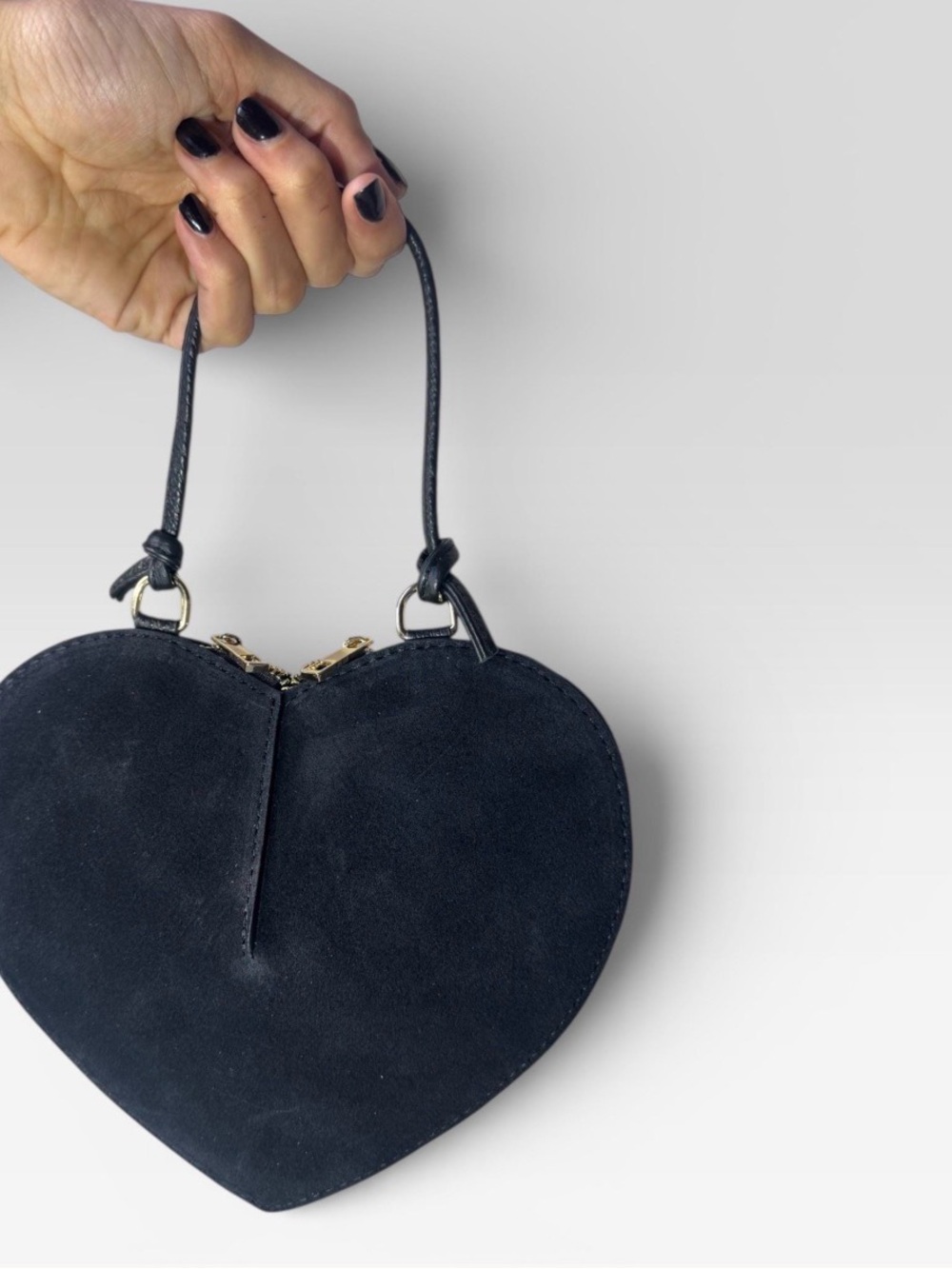 Black Heart-Shaped Mini Bag with Top Handle